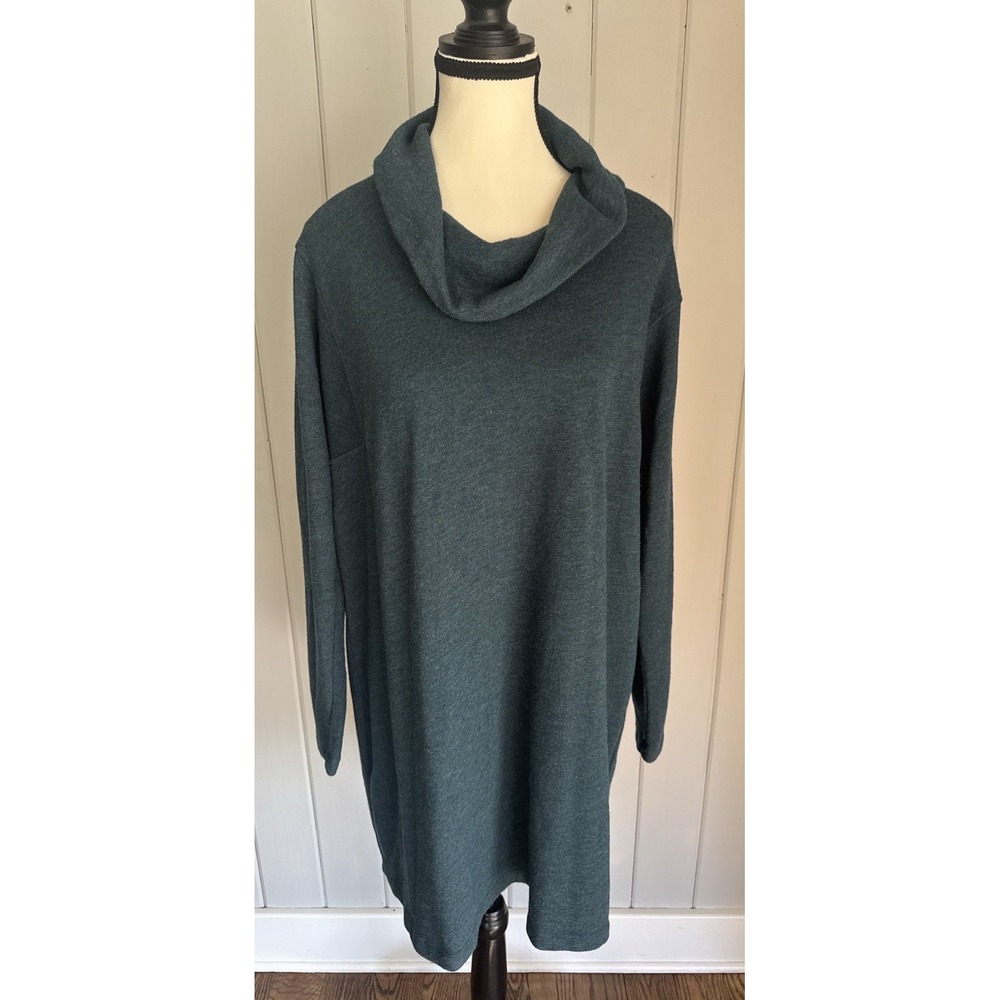 Pure Jill J Jill Tunic Sweater Dress Petite Large Green Cowl Neck Soft Casual